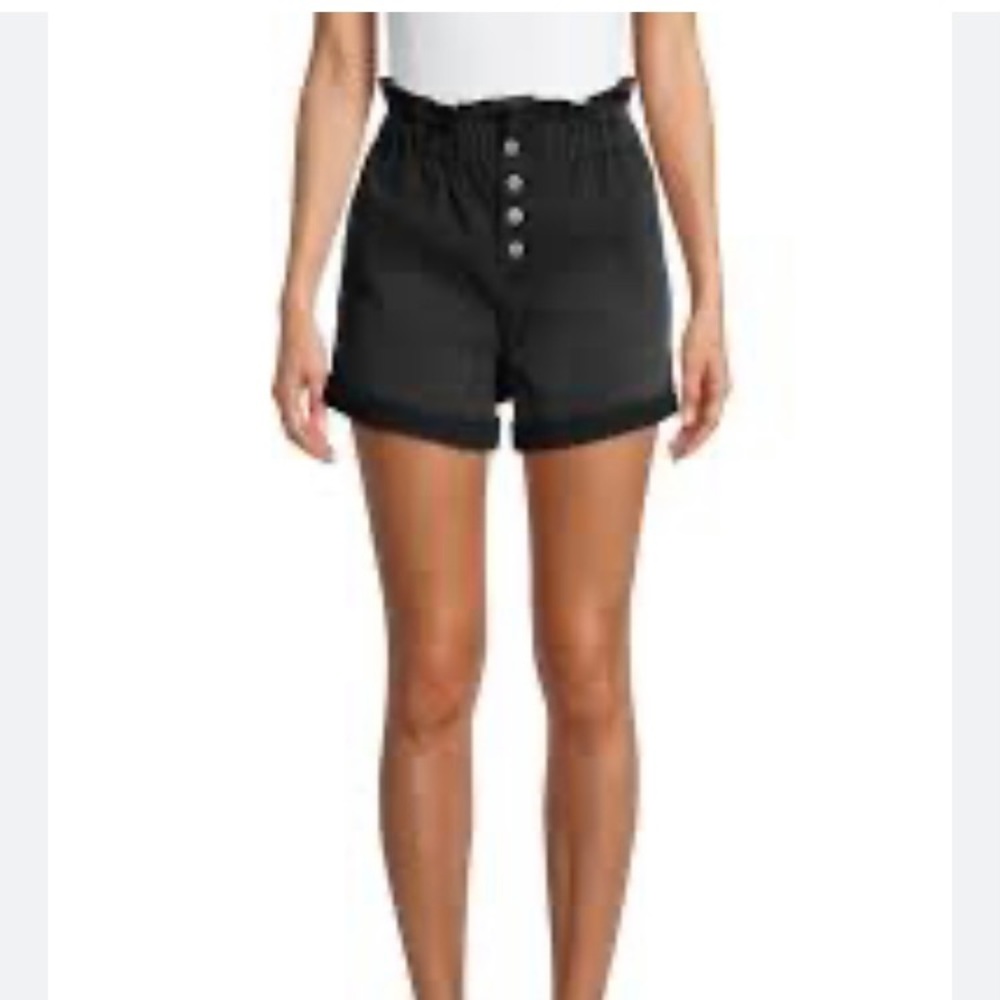 NWT No Boundaries Black Denim Paper bag Shorts Button Front Ultra High Rise L 😍